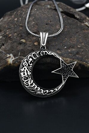 Ay Yıldızlı Gümüş Erkek Kolye Zincir 925 Ayar