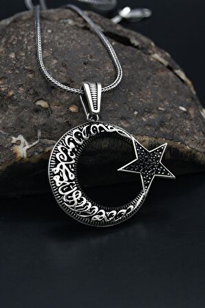 Ay Yıldızlı Gümüş Erkek Kolye Zincir 925 Ayar