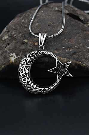 Ay Yıldızlı Gümüş Erkek Kolye Zincir 925 Ayar