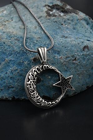 Ay Yıldızlı Gümüş Erkek Kolye Zincir 925 Ayar
