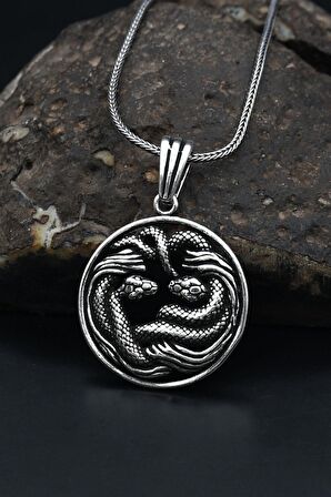 Yılan Figürlü Gümüş Kolye Zincir 925 Ayar