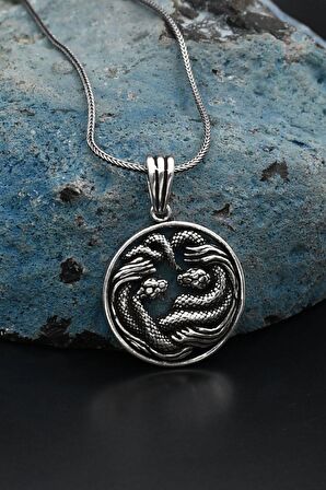 Yılan Figürlü Gümüş Kolye Zincir 925 Ayar