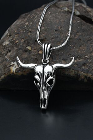 Boğa Motifli Gümüş Kolye Zincir 925 Ayar