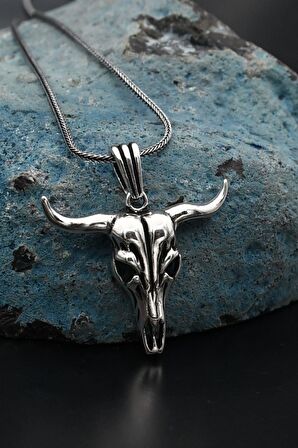 Boğa Motifli Gümüş Kolye Zincir 925 Ayar