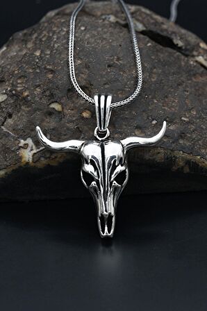 Boğa Motifli Gümüş Kolye Zincir 925 Ayar