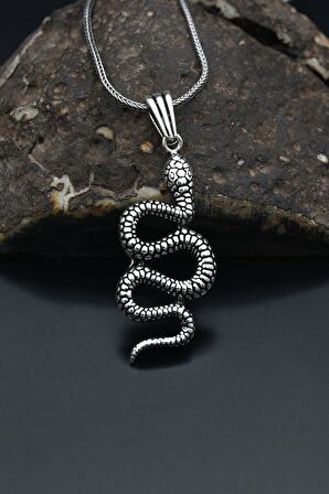 Yılan Figürlü Gümüş Kolye Zincir 925 Ayar