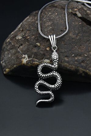 Yılan Figürlü Gümüş Kolye Zincir 925 Ayar