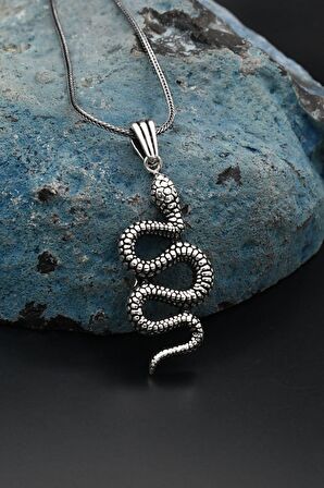 Yılan Figürlü Gümüş Kolye Zincir 925 Ayar