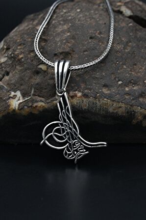 Tuğralı Gümüş Kolye Zincir 925 Ayar