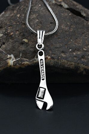Ingiliz Anahtarı Tasarımlı Gümüş Kolye Zincir 925 Ayar