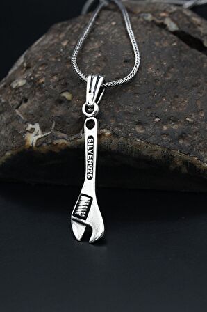 Ingiliz Anahtarı Tasarımlı Gümüş Kolye Zincir 925 Ayar