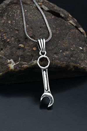 Çatal  Anahtarı Tasarımlı Gümüş Kolye Zincir 925 Ayar