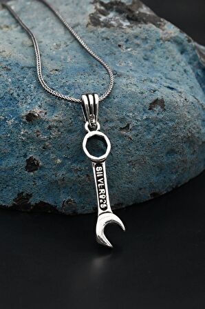 Çatal  Anahtarı Tasarımlı Gümüş Kolye Zincir 925 Ayar
