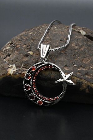 Erkek Kolye Zincir 925 Ayar Ay Yıldızlı Gümüş 