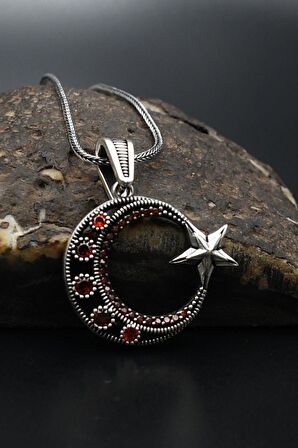 Erkek Kolye Zincir 925 Ayar Ay Yıldızlı Gümüş 