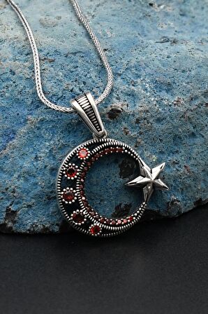 Erkek Kolye Zincir 925 Ayar Ay Yıldızlı Gümüş 