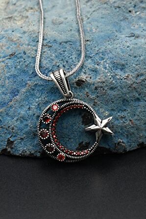 Erkek Kolye Zincir 925 Ayar Ay Yıldızlı Gümüş 