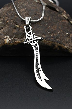 Hz. Ali Zülfikar Kılıcı Gümüş 925 Ayar erkek Kolye Zincir 