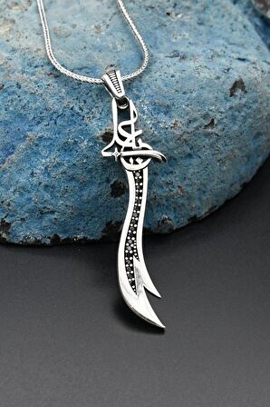 Hz. Ali Zülfikar Kılıcı Gümüş 925 Ayar erkek Kolye Zincir 