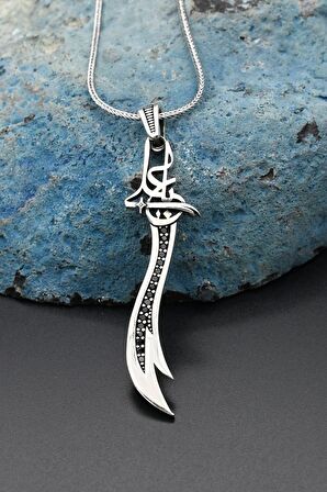 Hz. Ali Zülfikar Kılıcı Gümüş 925 Ayar erkek Kolye Zincir 