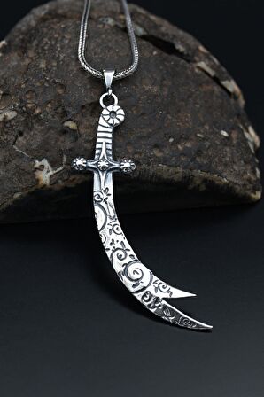 925 Ayar Gümüş Kolye Zincir Hz. Ali Zülfikar Kılıcı