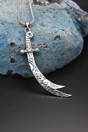 925 Ayar Gümüş Kolye Zincir Hz. Ali Zülfikar Kılıcı