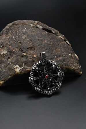 Kutup Yıldızlı Pusula Figürlü Kolye Ucu 925 Ayar Gümüş