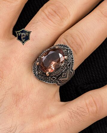 Zultanit Taşlı Mikro Taş Süslemeli 925 Ayar Gümüş Erkek Yüzüğü