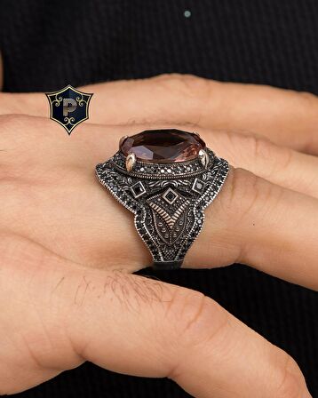 Zultanit Taşlı Mikro Taş Süslemeli 925 Ayar Gümüş Erkek Yüzüğü