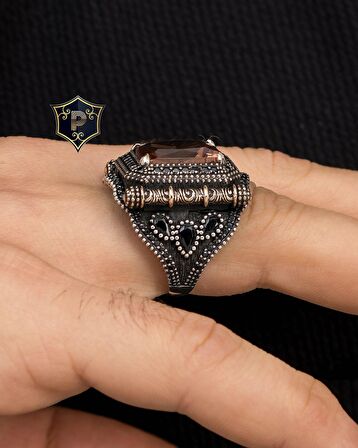 Zultanit Taşlı Mikro Taş Süslemeli 925 Ayar Gümüş Erkek Yüzüğü