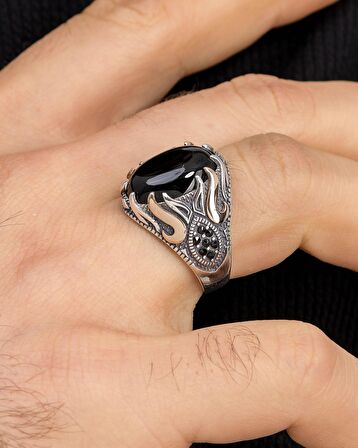 Oniks Taşlı 925 Ayar Gümüş Erkek Yüzüğü