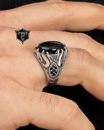 Oniks Taşlı 925 Ayar Gümüş Erkek Yüzüğü