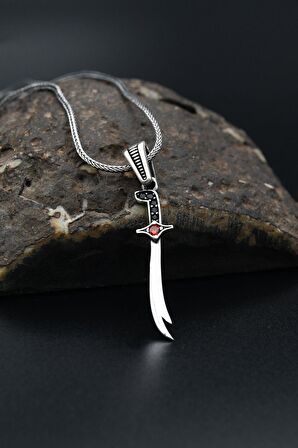 925 Ayar Gümüş Hz. Ali Zülfikar Kılıcı Figürlü Erkek Kolye Zincir