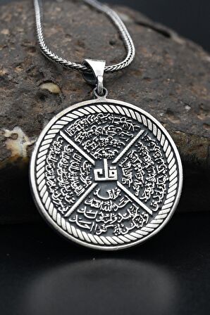 (Felag Ve İhlas Ve Nas Ve Kafirun) Sureleri 925 Ayar Gümüş Kolye Zincir 