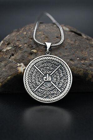 (Felag Ve İhlas Ve Nas Ve Kafirun) Sureleri 925 Ayar Gümüş Kolye Zincir 