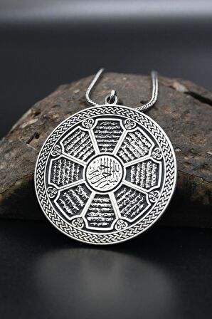 (Ayetel Kürsi ve Kadir ve Kafirun ve Nas ve Falek ve İhlas ve Elif Lamaim ve Fatiha ) Sureleri Gümüş Kolye Zincir 