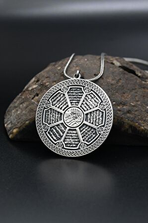 (Ayetel Kürsi ve Kadir ve Kafirun ve Nas ve Falek ve İhlas ve Elif Lamaim ve Fatiha ) Sureleri Gümüş Kolye Zincir 