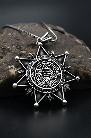 925 Ayar Gümüş Hz. Süleyman Mührü Erkek kolye Zincir