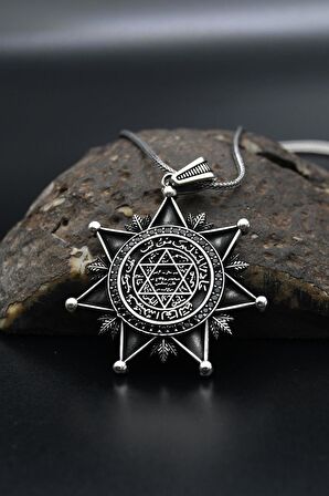 925 Ayar Gümüş Hz. Süleyman Mührü Erkek kolye Zincir