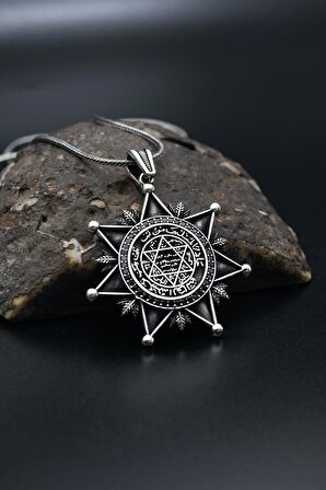 925 Ayar Gümüş Hz. Süleyman Mührü Erkek kolye Zincir