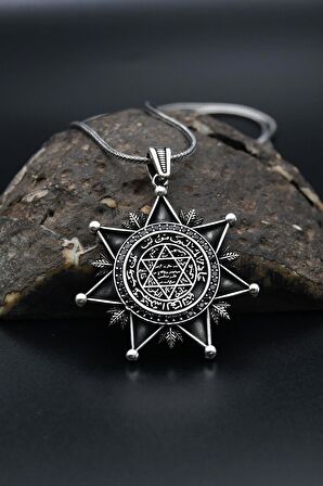 925 Ayar Gümüş Hz. Süleyman Mührü Erkek kolye Zincir