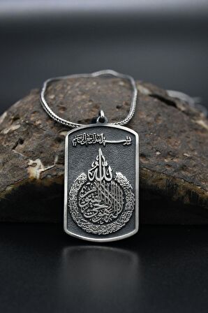 925 Ayar Gümüş Kolye Zincir Ayetel Kürsi Yazlı 