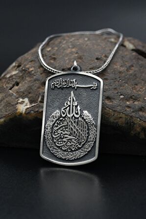 925 Ayar Gümüş Kolye Zincir Ayetel Kürsi Yazlı 