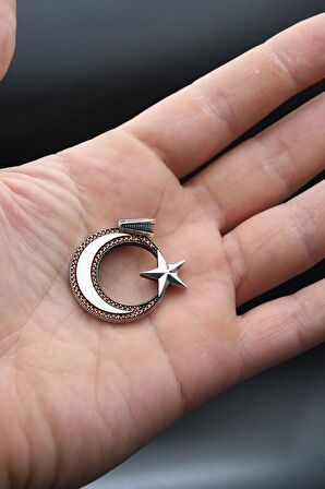 Ay Yıldızlı Zirkon Taş Süslemeli Erkek Kolye Gümüş Zincir 925 Ayar