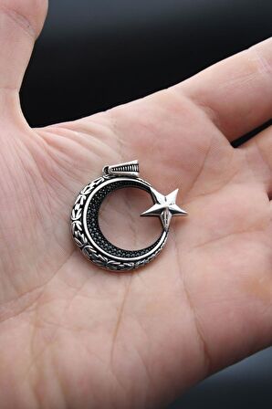 Ay Yıldızlı Zirkon Taş Süslemeli Kolye Gümüş Zincir 925 Ayar