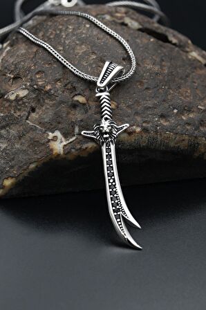 Aslan Figürlü Ve Hz. Ali Zülfikar Kılıcı Erkek Kolye Zincir  925 Ayar Gümüş 