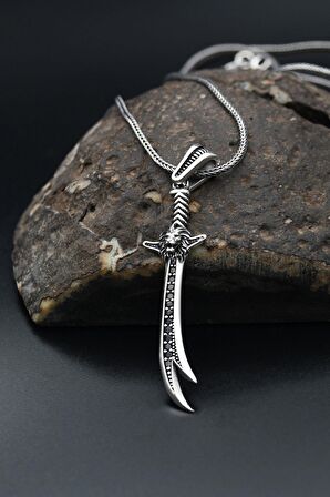 Aslan Figürlü Ve Hz. Ali Zülfikar Kılıcı Erkek Kolye Zincir  925 Ayar Gümüş 