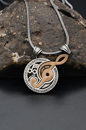 Sol Anahtarı Müzik Nota 925 Ayar Çift Kolye Gümüş Zincir 