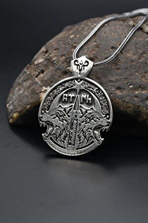 Bozkurt Göktürkçe Türk Yazılı Erkek Gümüş Kolye Zincir