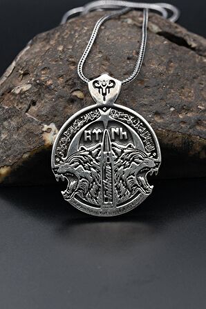 Bozkurt Göktürkçe Türk Yazılı Erkek Gümüş Kolye Zincir